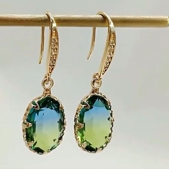 #40 Re-Stocked❗️Tourmaline Oval Dangle Earrings - Picture 1 of 8